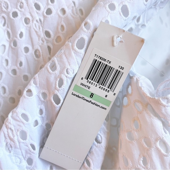 LONDON TIMES NWT Eyelet Lace Sleeveless Summer Shift Dress Size 8 in White - Picture 13 of 14
